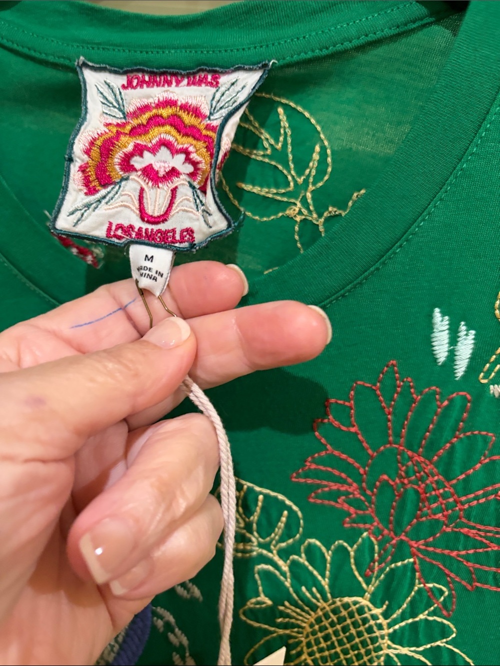 Johnny Was Green Floral Embroidered Short-Sleeve Dress. Size Medium - Picture 3 of 5